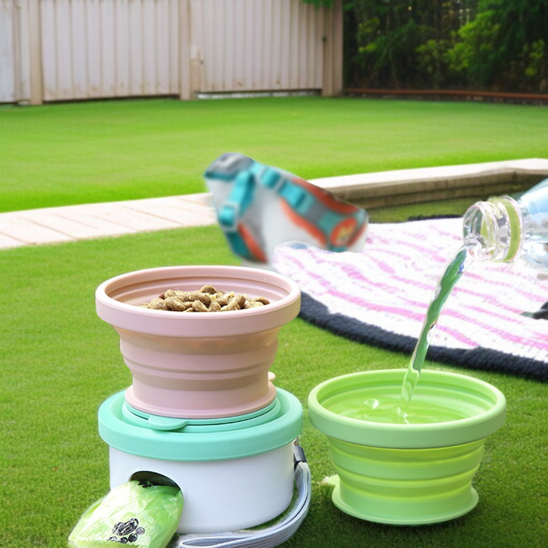シリコンボウルセット ポータブルケース 多機能アウトドア折りたたみフィーディングボウル ピックアップバッグシリコンボウルセット屋外折りたたみフィーディングボウル