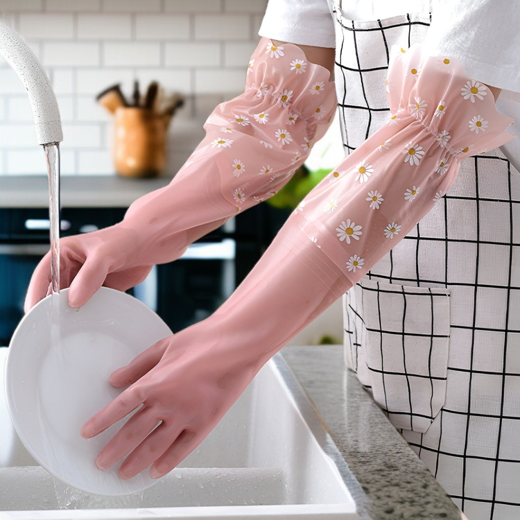 厚手で丈夫なキッチン用ゴム手袋ロングタイプ