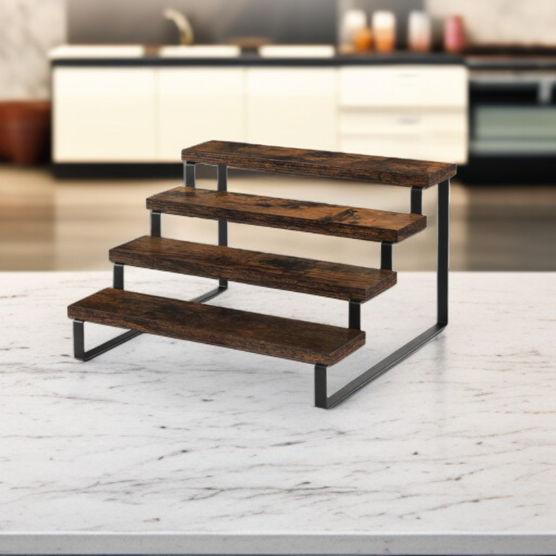 Wooden Countertop Spice Storage Display Rack Multi-Layer Kitchen Organizer