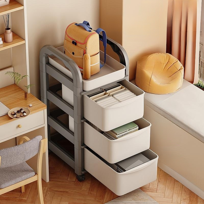 Multi layer floor storage rack for mobile carts