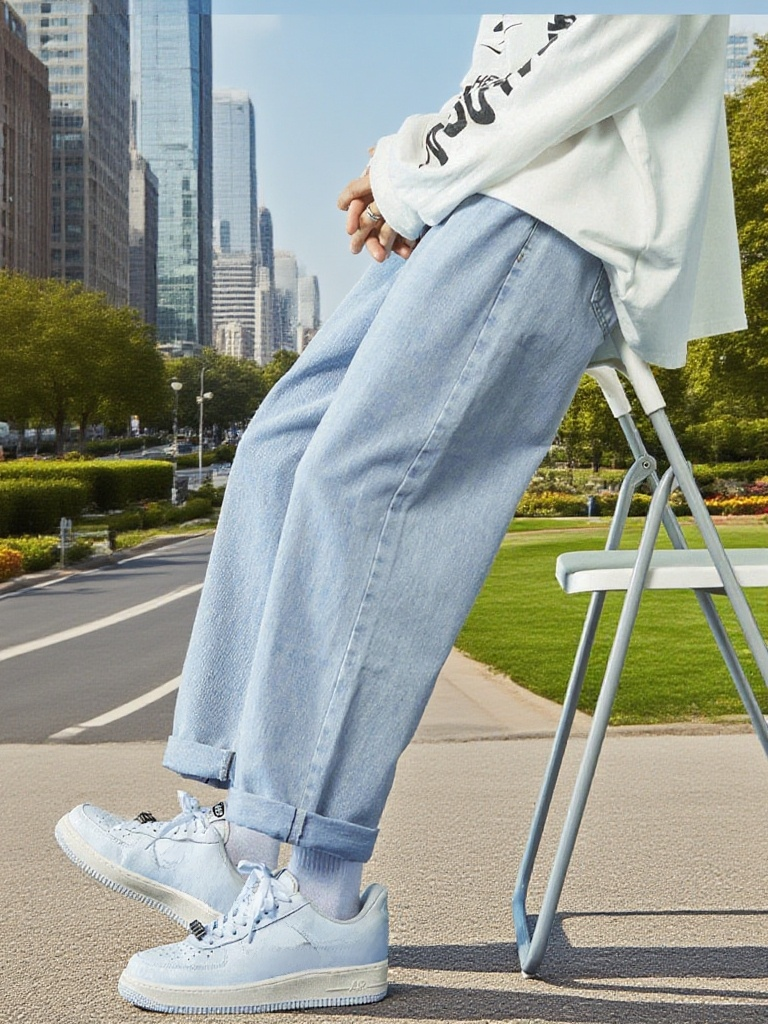 남성용 베이직 와이드 데님 팬츠 9부