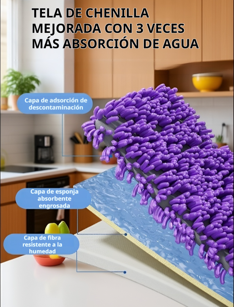 Mopa con cabezal de chenilla y depósito integrado