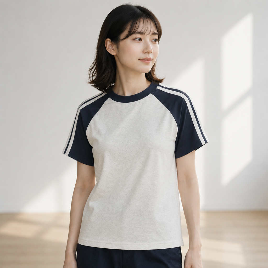 アメリカンレトロ ラグラン配色 半袖Tシャツ レディース 夏 綿100% 新作