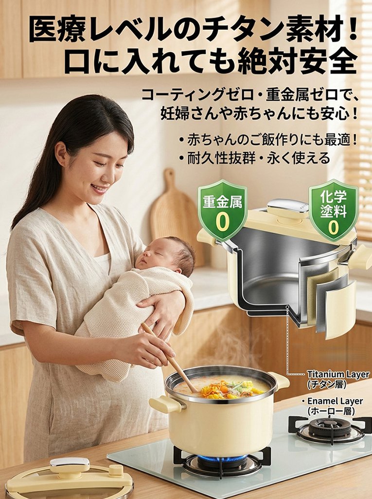 内鍋チタン100%ホーロー微加圧調理鍋
