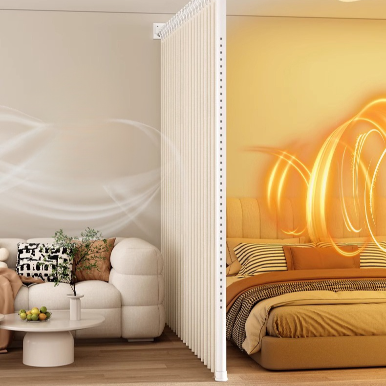 Cortina plegable sin taladro para dividir sala y crear dos habitaciones