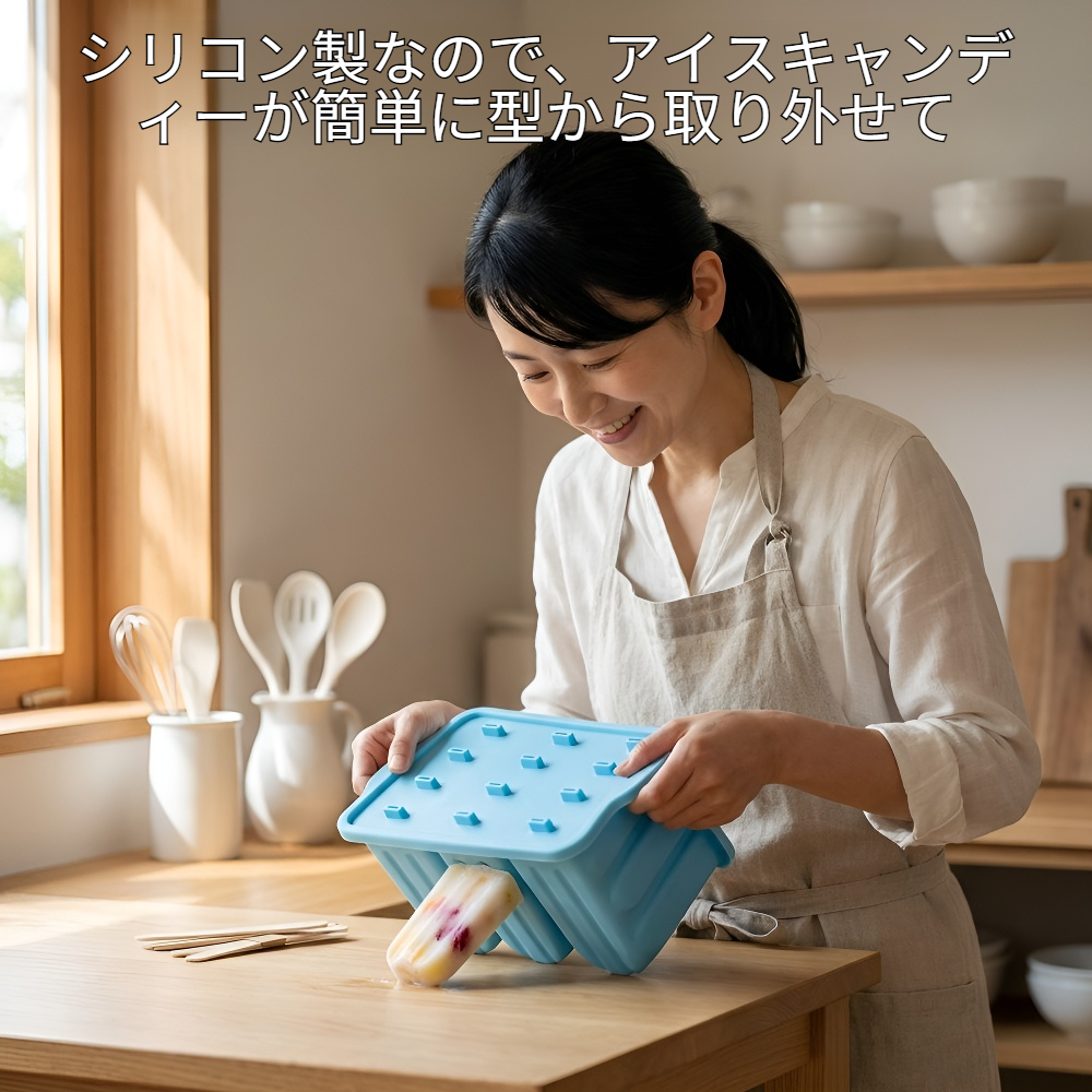 シリコン製アイスキャンディー型 12連 蓋付き 簡単に取り外せる