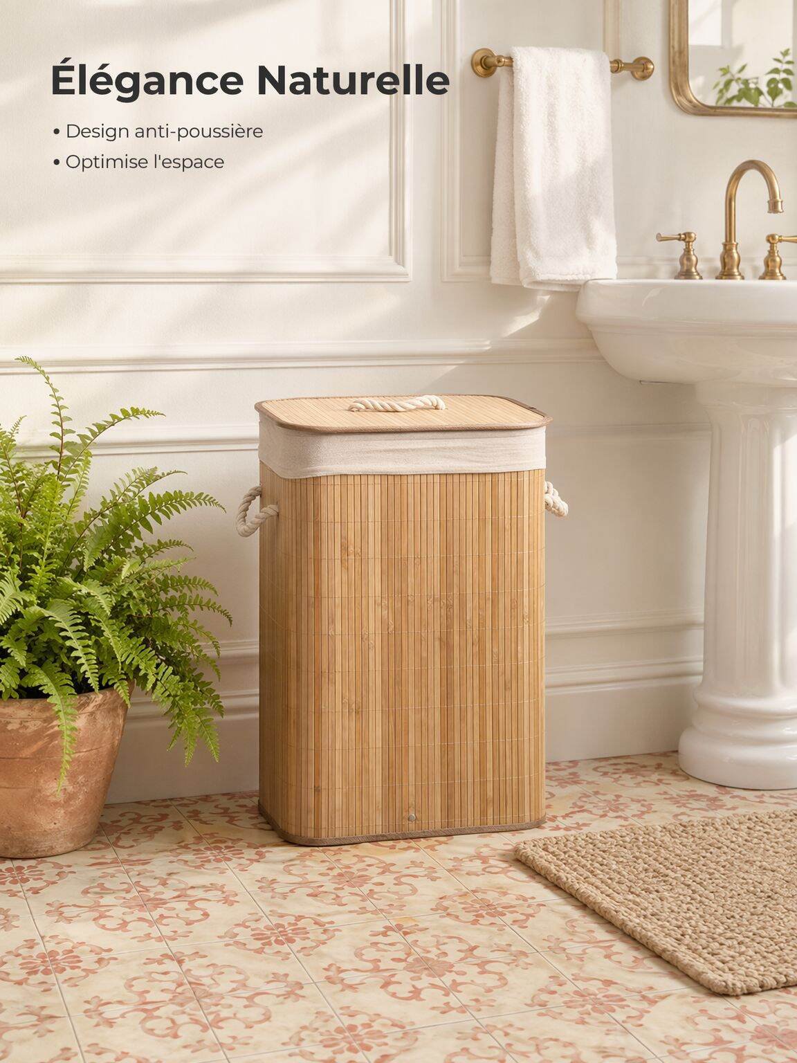 Panier à linge en bambou tressé anti-poussière