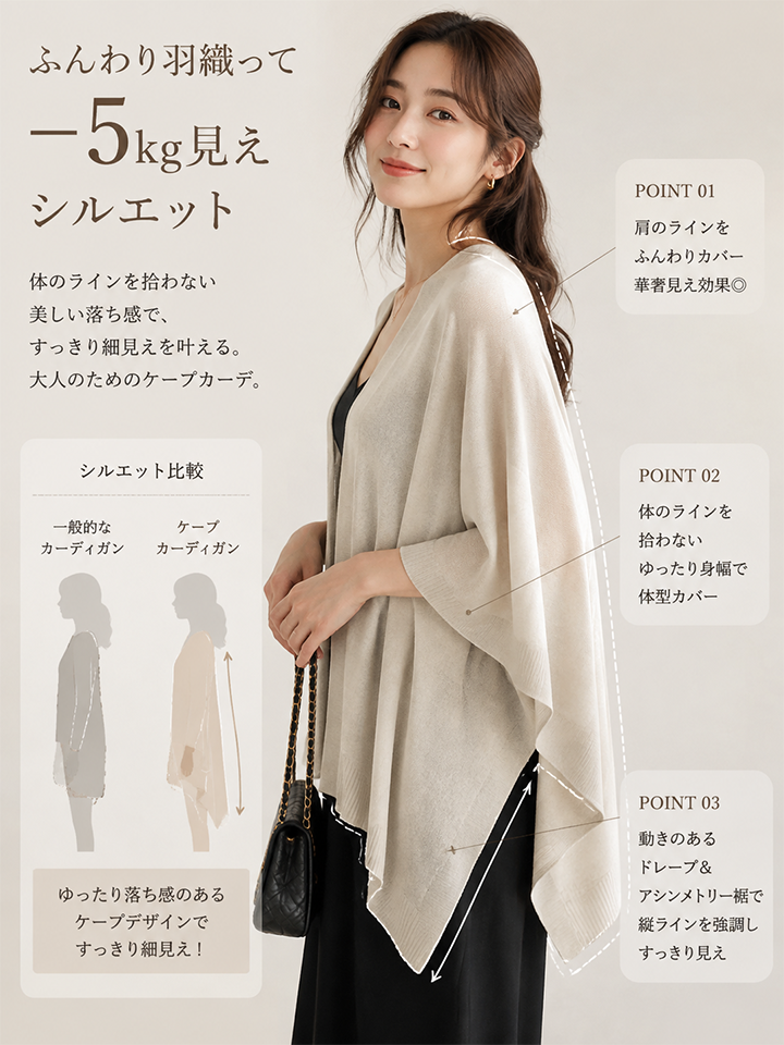 【秋の新作42%OFF】Monolly 3WAYケープカーディガン | 秋の新作・極上の肌触り・着回し力抜群