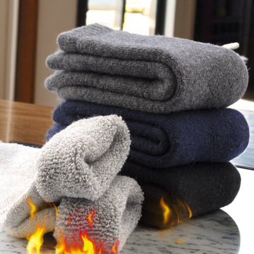 男款毛圈襪加絨加厚純色中筒襪防寒