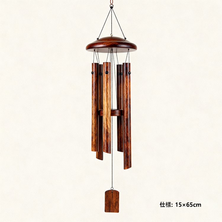庭に飾った木製風鈴のイメージ
