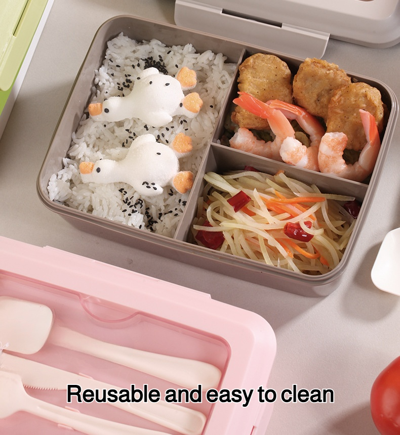 Reusable BPA-free lunch boxes stacked for easy storage