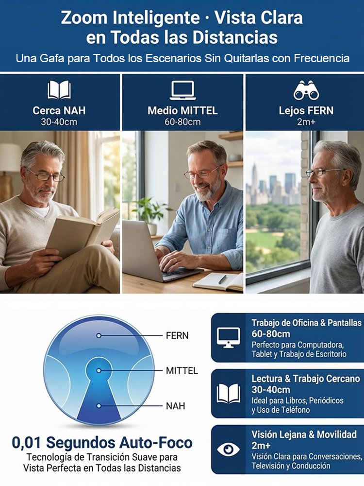 Gafas de lectura inteligentes ultraligeras plegables con zoom y estuche incluido