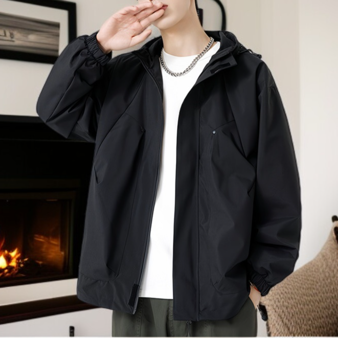 남성용 후드 자켓 야외 착용 이미지