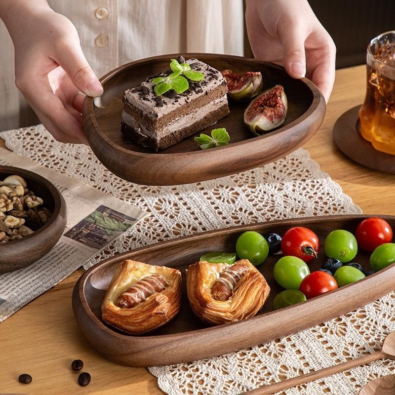 Light Luxury Walnut Serving Tray High-End Hotel Dessert Fruit Platter