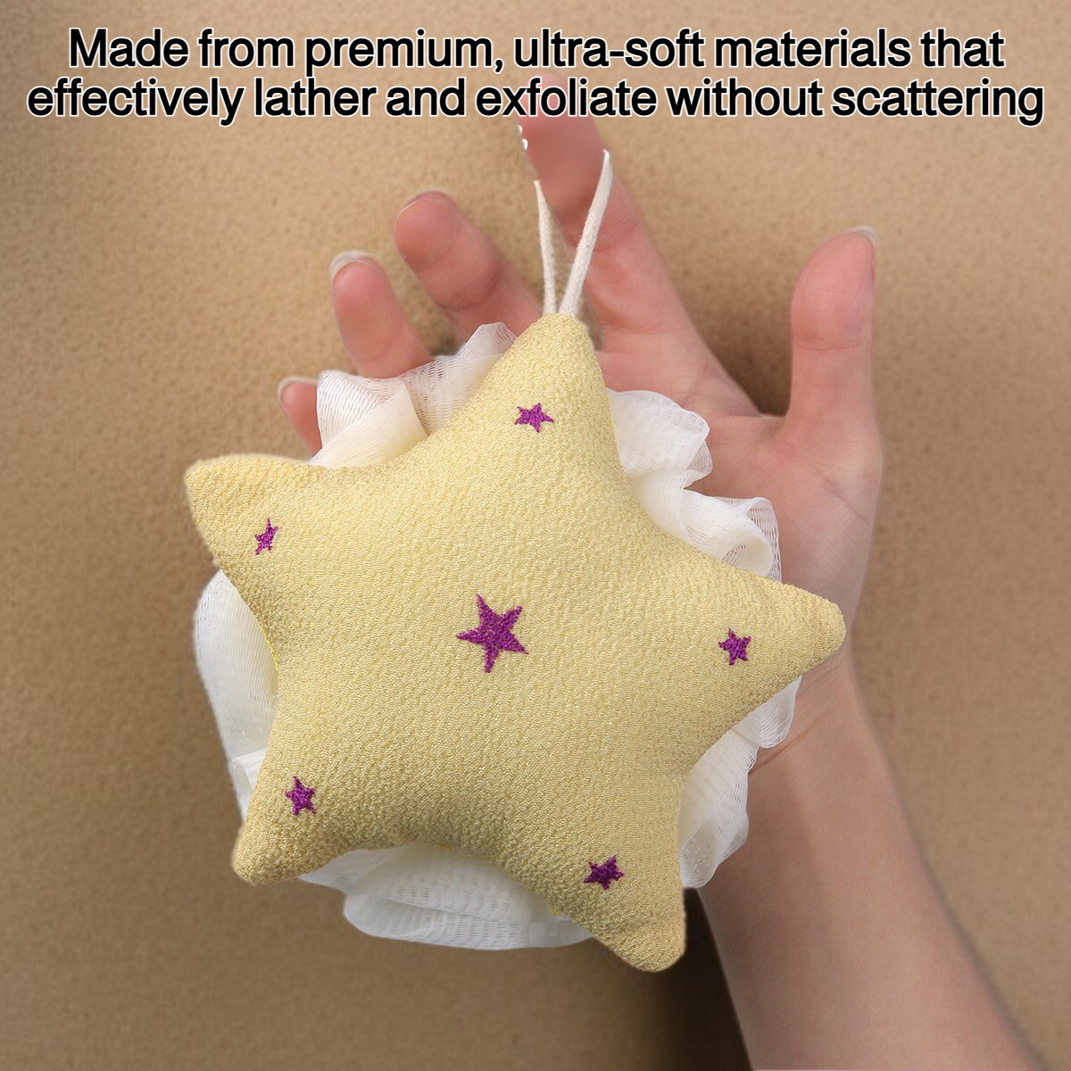Five-pointed star bath sponge is soft and does not scatter.
