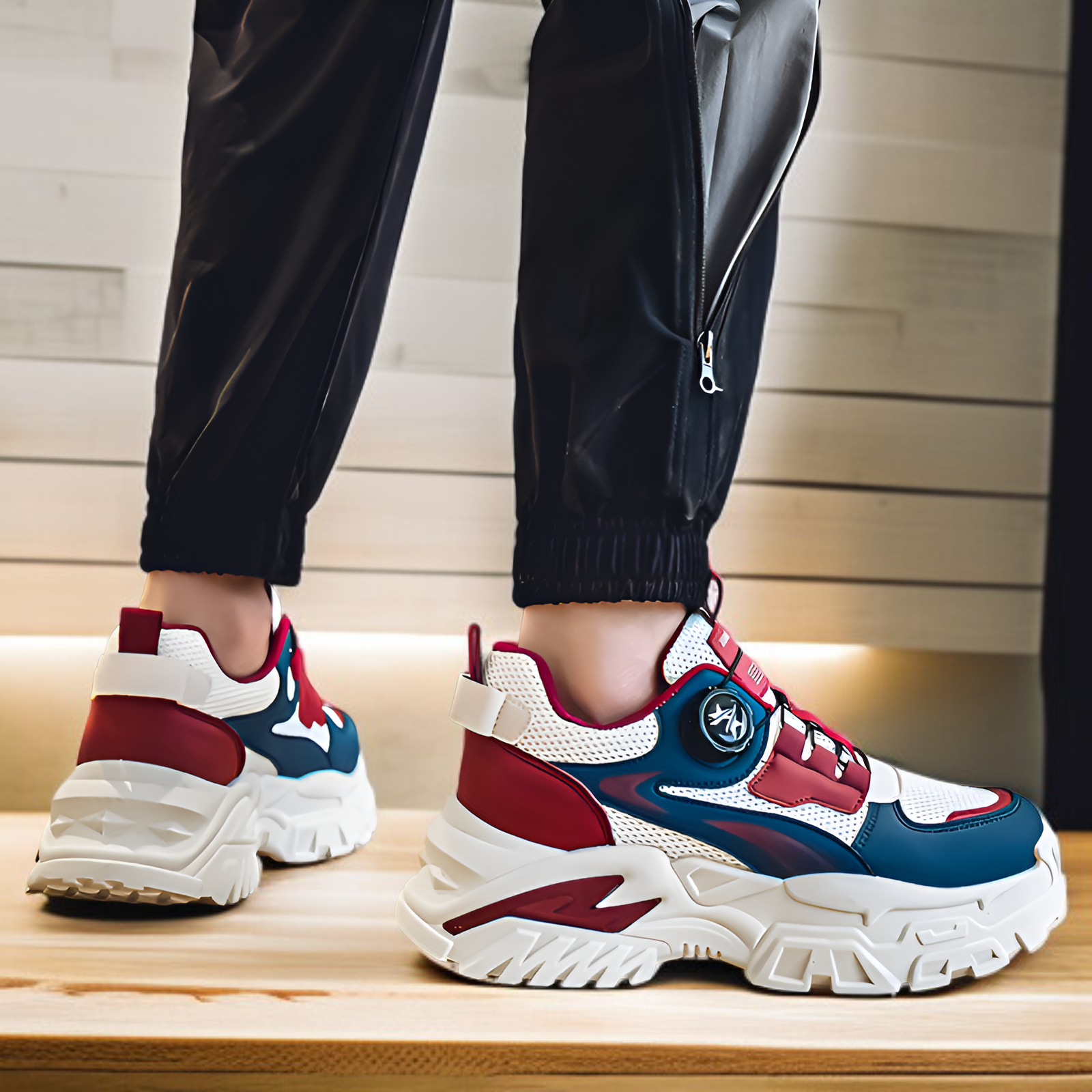 旋轉紐扣設計旅遊鞋特寫