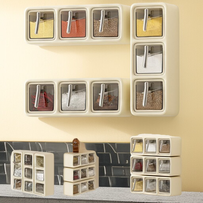 ขวดใส่เครื่องเทศพลาสติกติดผนัง ชุดคอมโบพริกไทย สำหรับใช้ในบ้าน