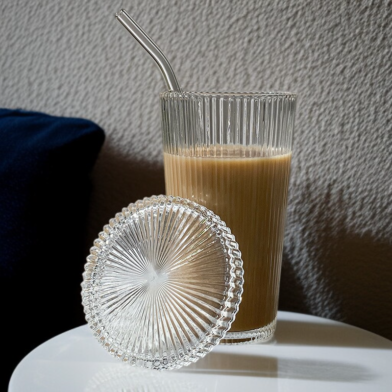 심플 스타일 세로줄무늬 뚜껑 빨대컵 물컵 커피컵 세트