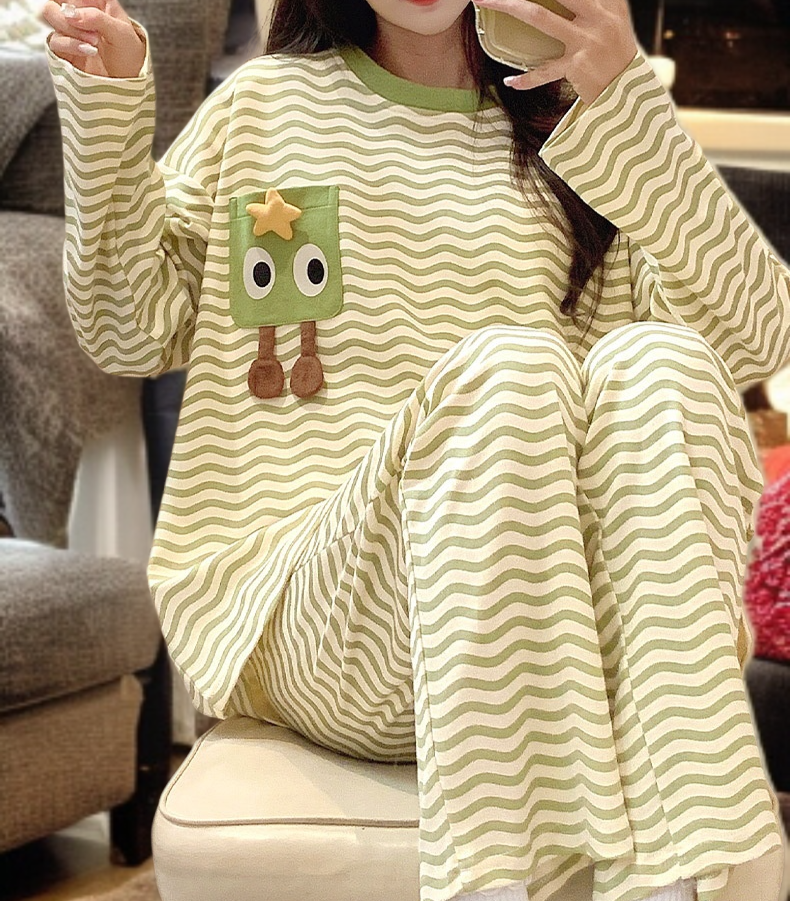 여성용 쿠션 긴팔 잠옷 세트 전체 이미지