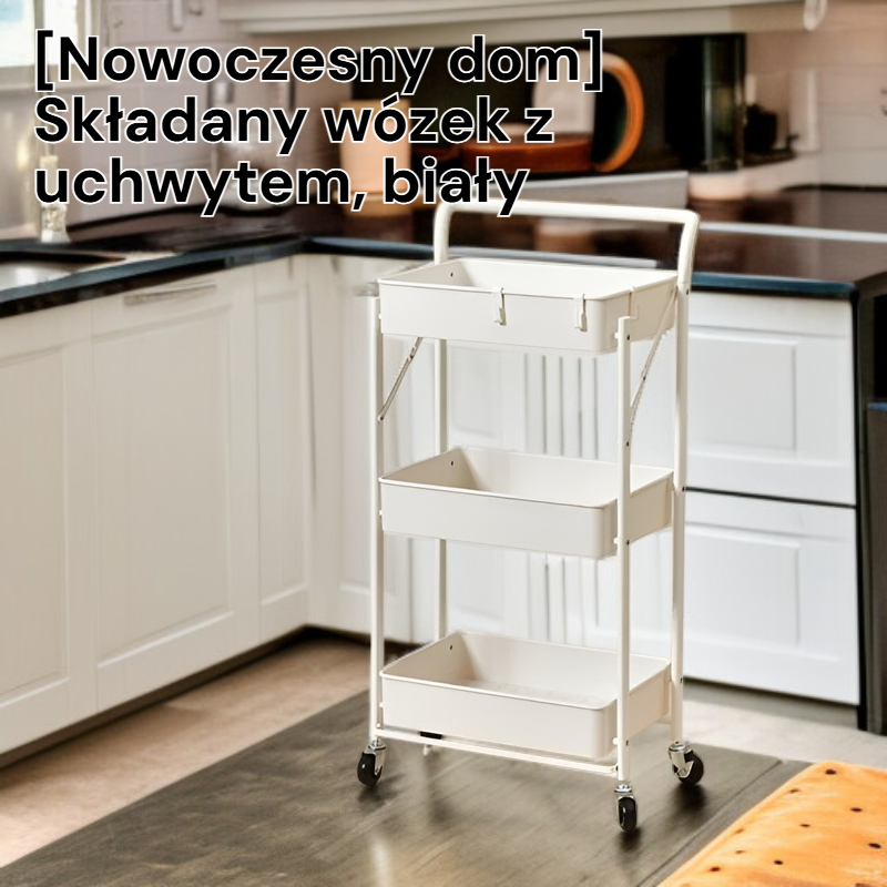 Składany wózek transportowy z rączką, biały