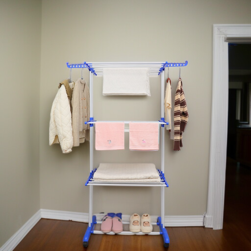 屋内折りたたみ床可動三層多機能タオルラックコートラック 折りたたみ式フロアスタンド