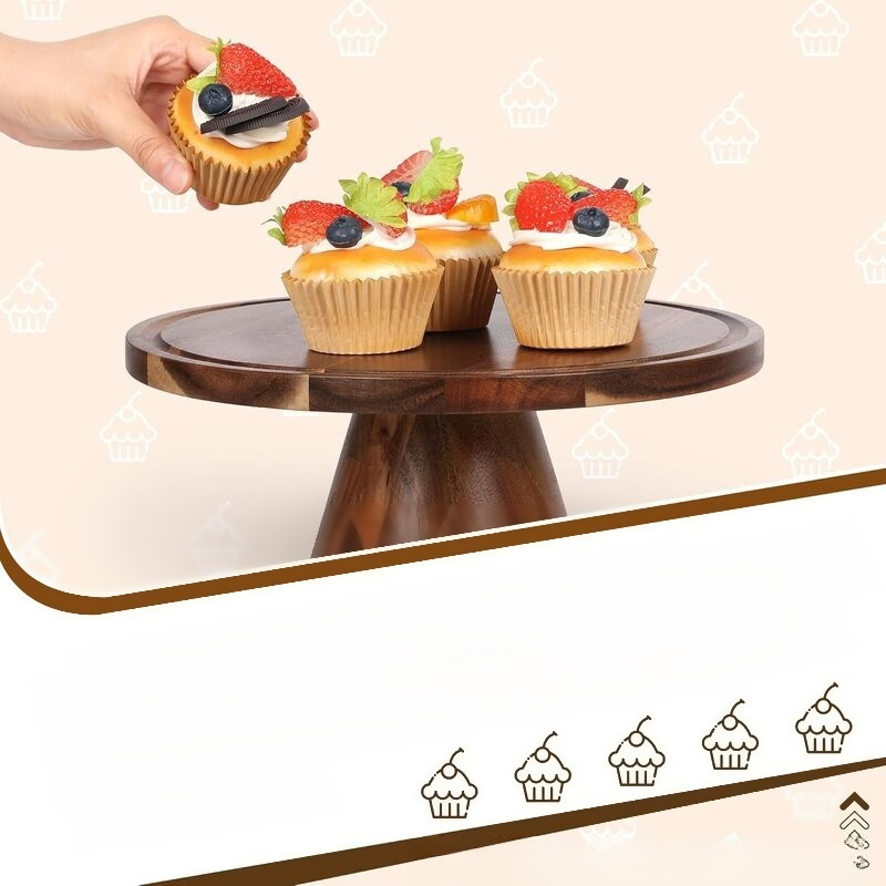 Bandeja de pastel de madera con pie alto y cubierta
