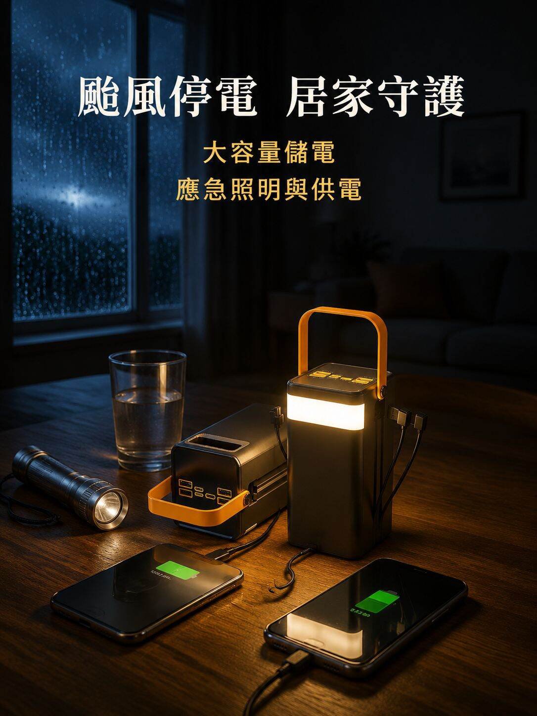 大容量自帶線戶外應急快充充電寶