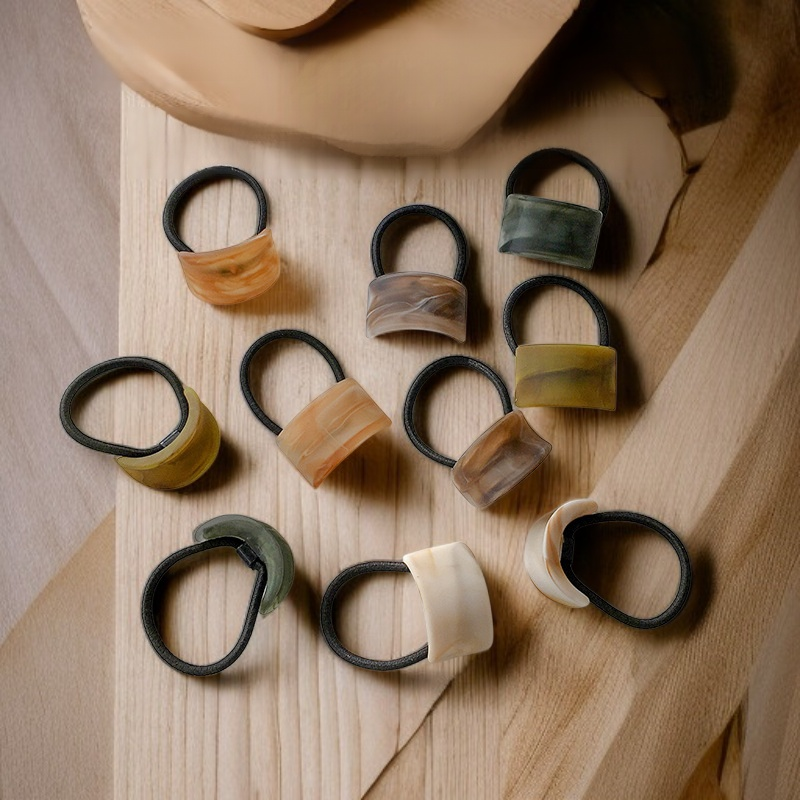 フロスト木目調カーブ高弾力ヘアタイ10点セット