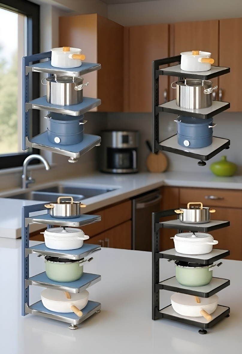 Estante metálico para ollas y sartenes