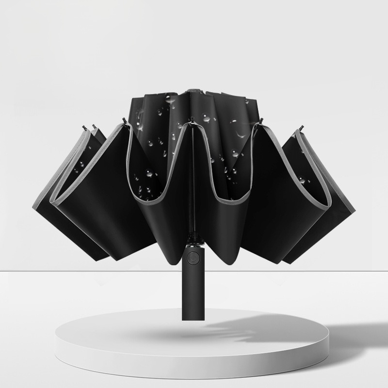 全自動雙龍骨帶反光條黑膠防曬防紫外線晴雨兩用傘