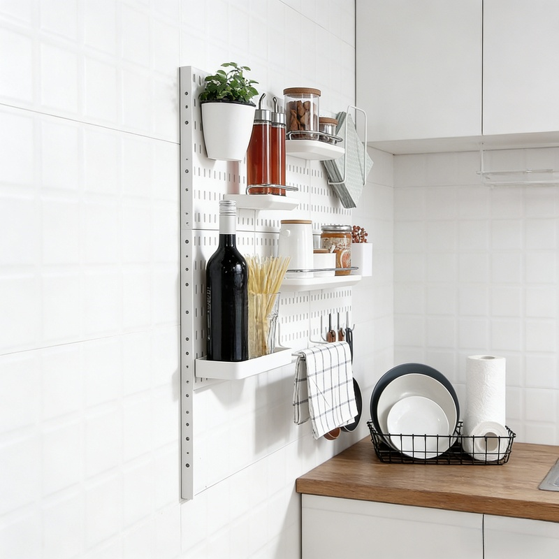 廚房牆面壁掛收納架，免打孔白色組合置物架