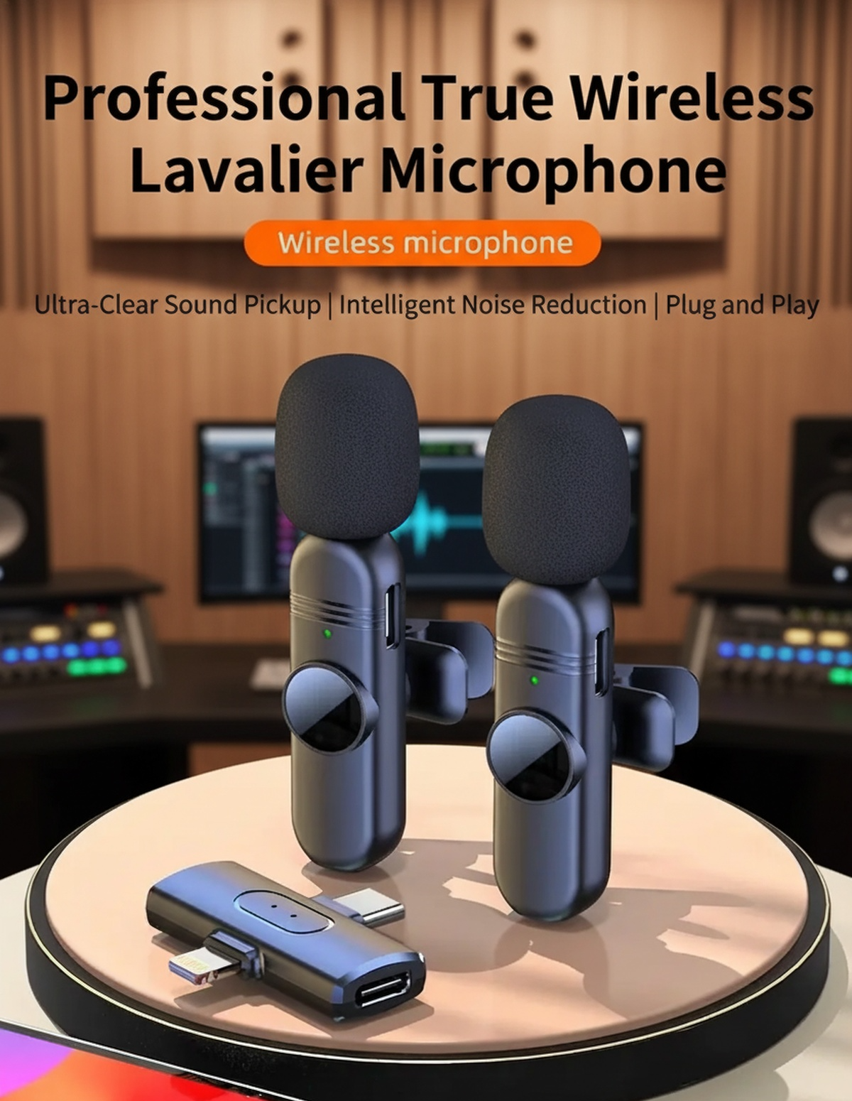 Portable wireless microphone clipped onto shirt