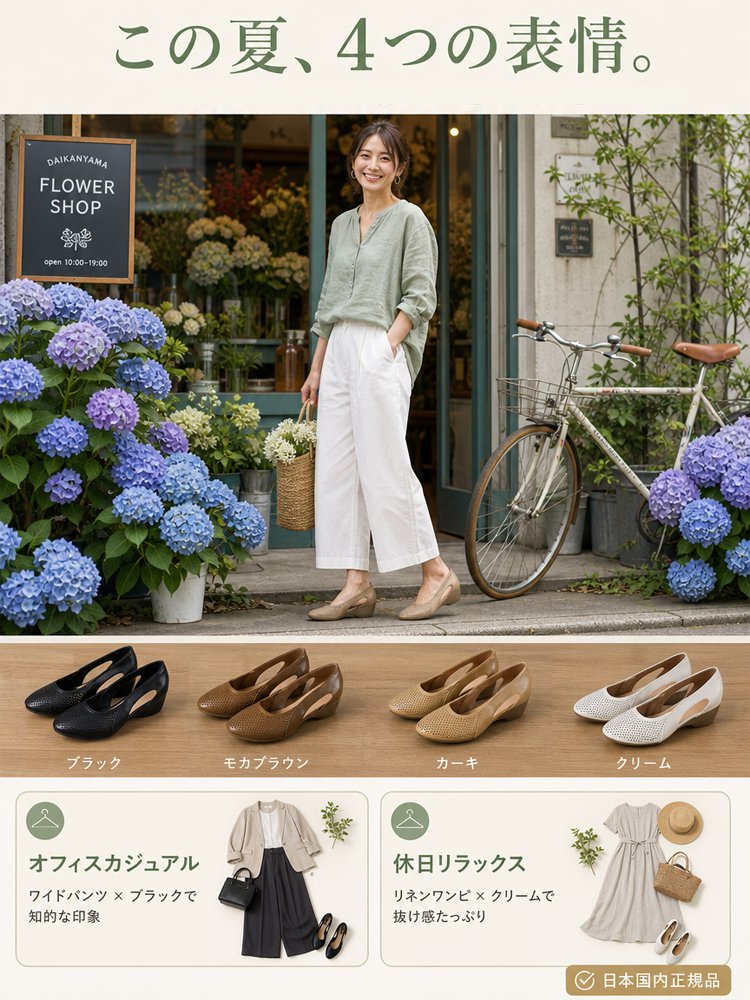 メッシュ素材ウェッジヒールパンプス