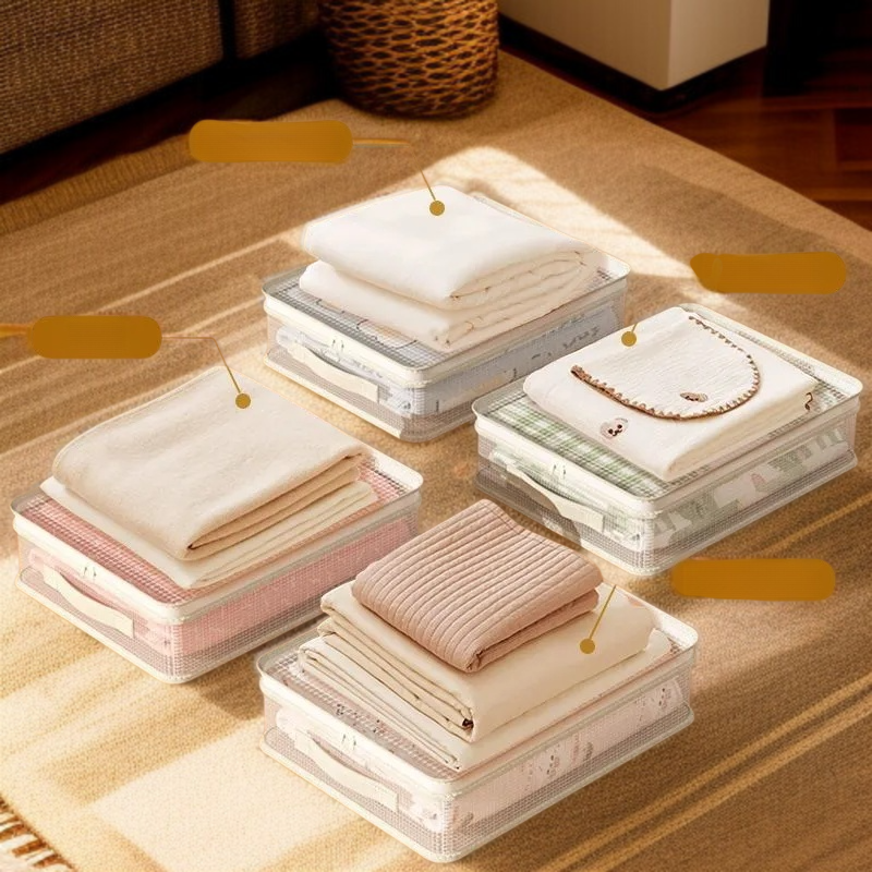 간절기 수납 가방 4종 세트 곰팡이 방지 의류 정리 가방 면 이불 수납 가방 칸막이 망사 옷장 수납 가방