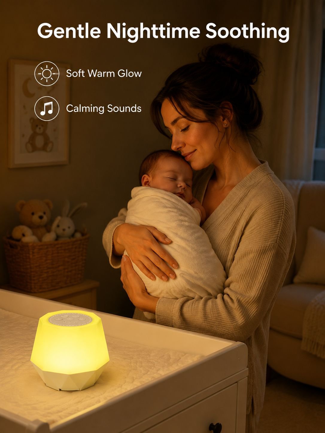 Portable Rechargeable White Noise Sleep Lamp, Timer Night Light, Nighttime Soothing Sleep Aid