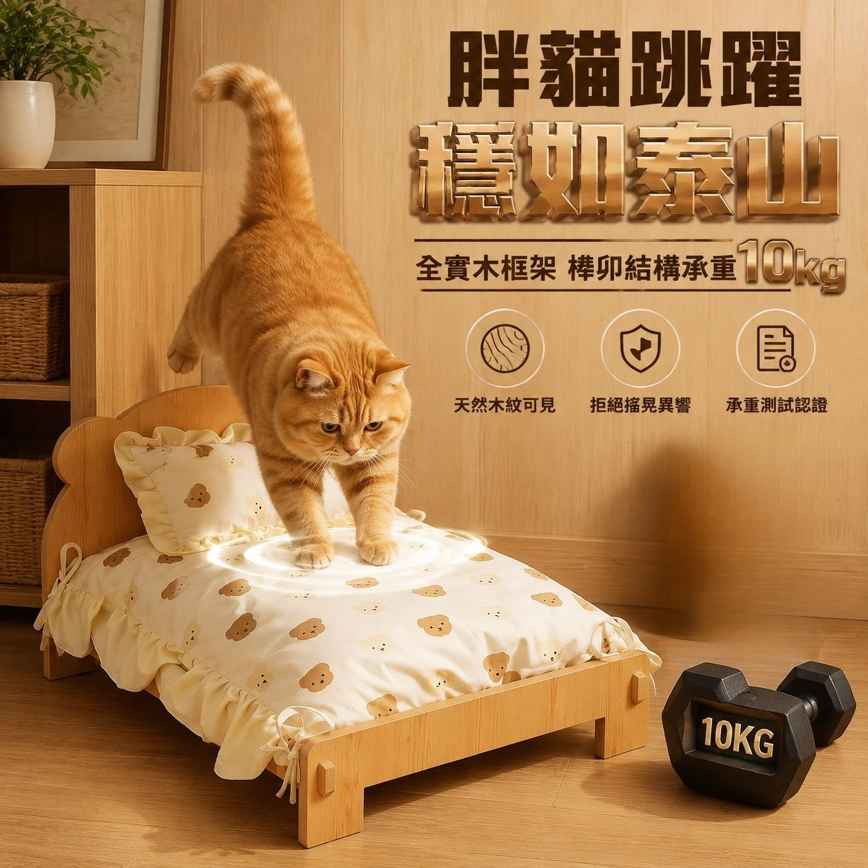 全季節通用實木寵物床 貓狗通用 可拆洗設計