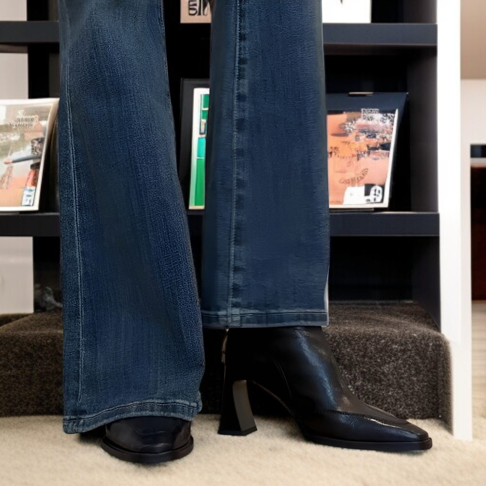 2025年秋冬新作 レディースブラックショートブーツ フレンチスタイル太ヒール ストレッチスリムブーツ マーチンブーツ