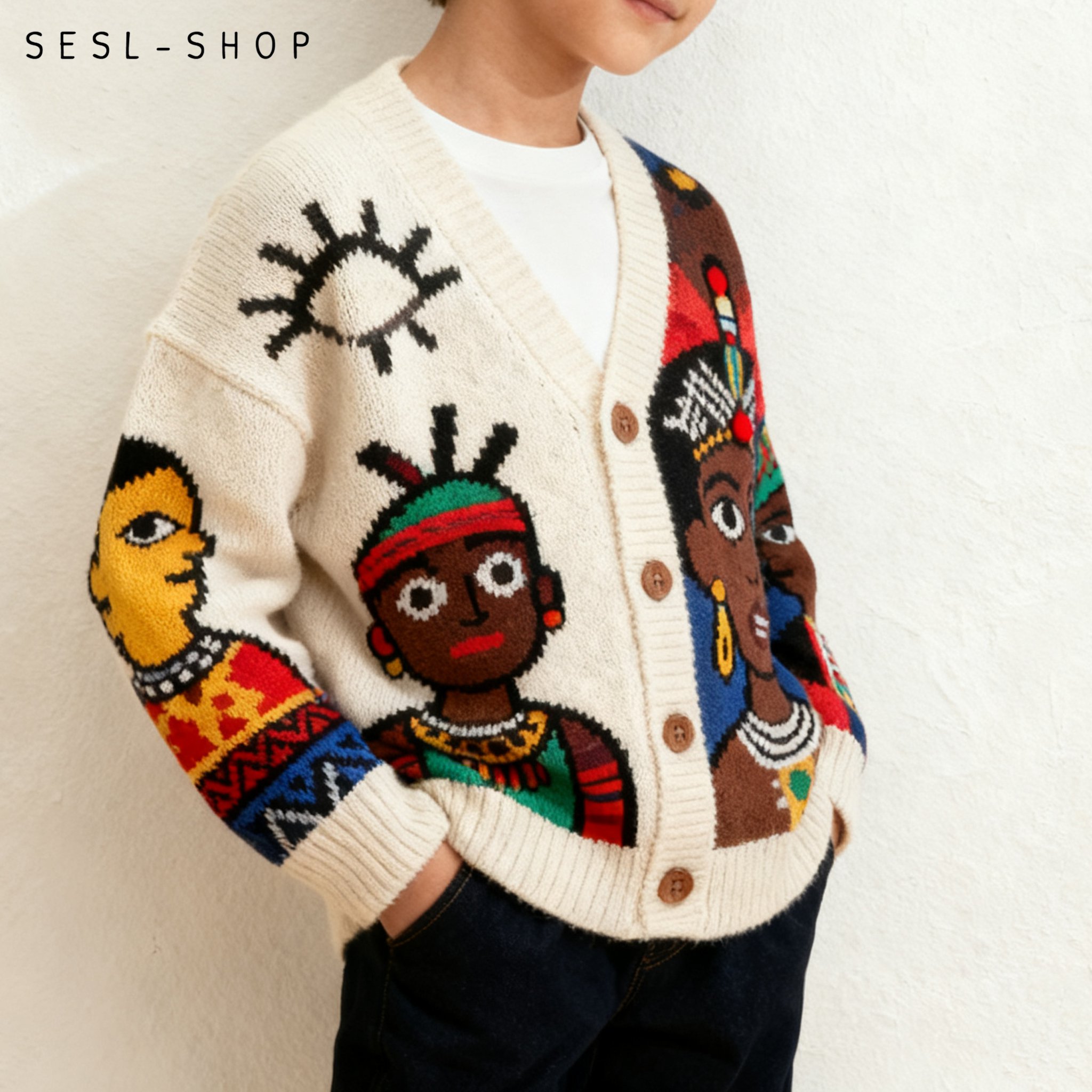 เสื้อคาร์ดิแกนถักลายการ์ตูนน่ารัก