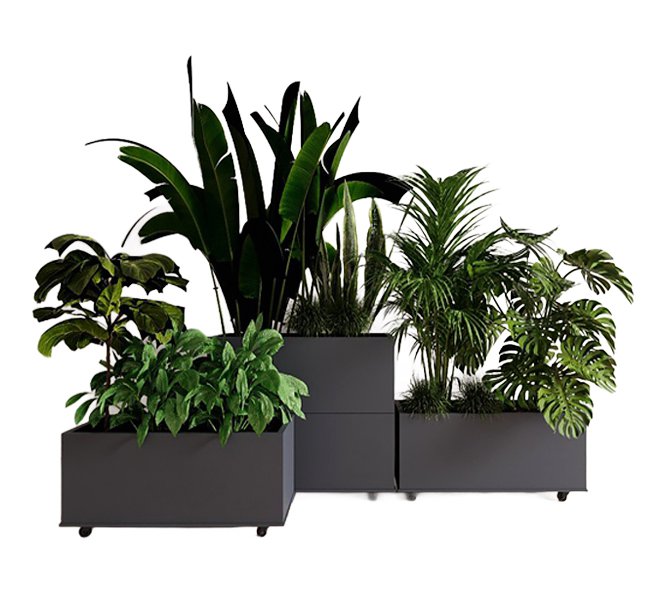 丸い金属製の植木鉢