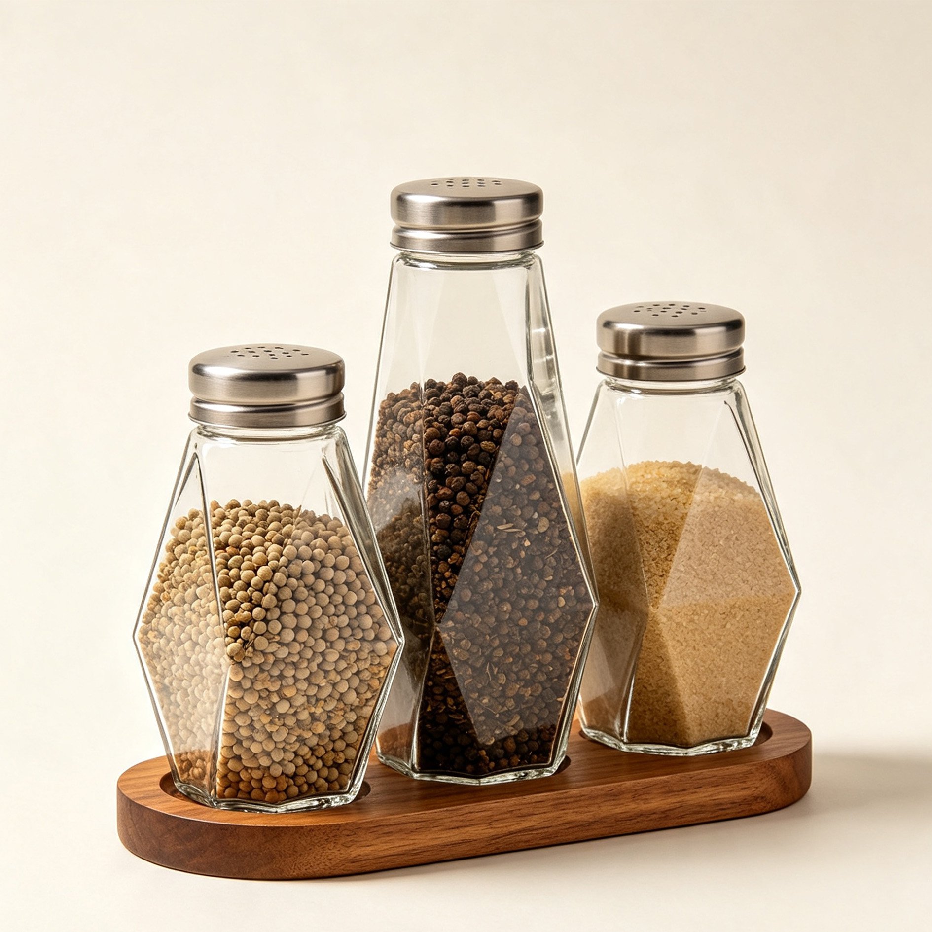 Faceted glass condiment bottle set