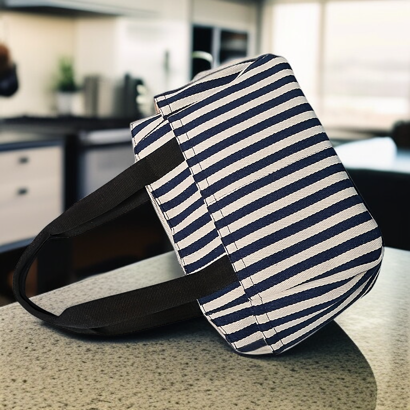 กระเป๋าผ้าแคนวาสลายขีดสำหรับใส่กล่องข้าว