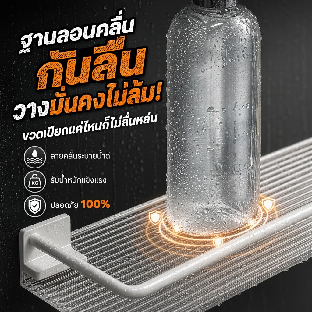 ชั้นวางของอะคริลิคติดผนังในห้องน้ำ ไม่ต้องเจาะผนัง