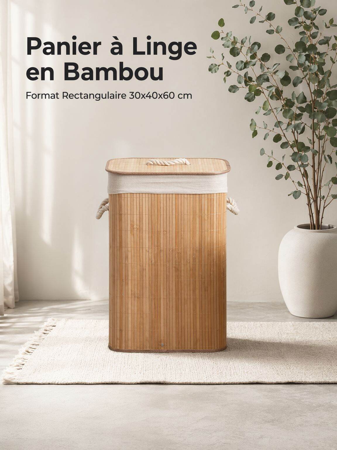 Panier à linge en bambou tressé anti-poussière