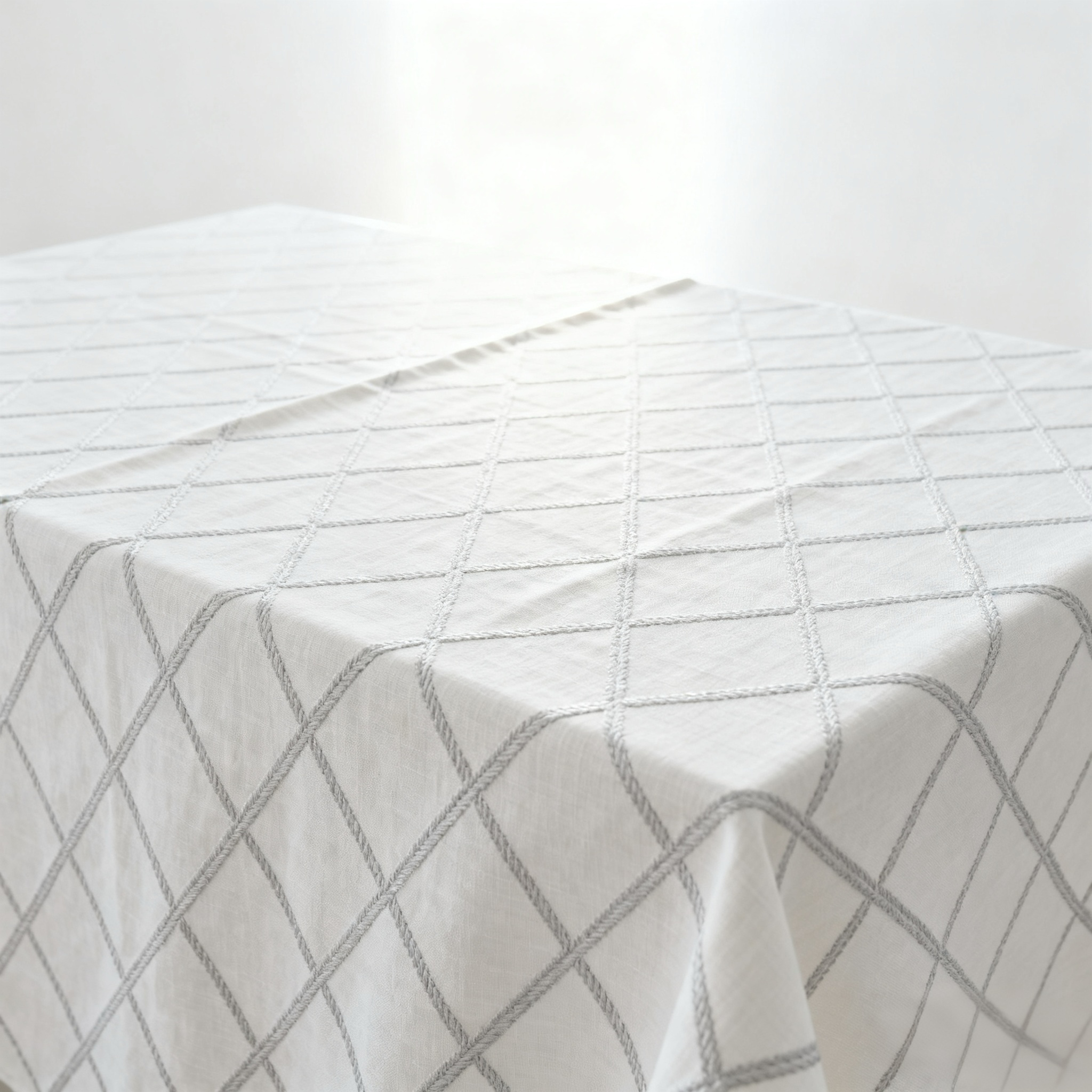 Mantel de mesa blanco, patrón de rombos, 1..5 por 1.2 metros