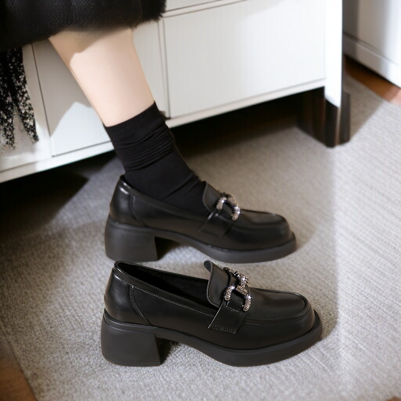 로퍼 여자는 신발을 신은 채로 밟는다 블랙 스몰 단화 통굽 송편화