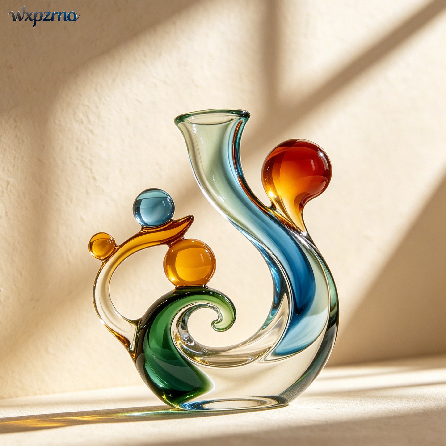 Modern spiral glass vase with fresh flowers