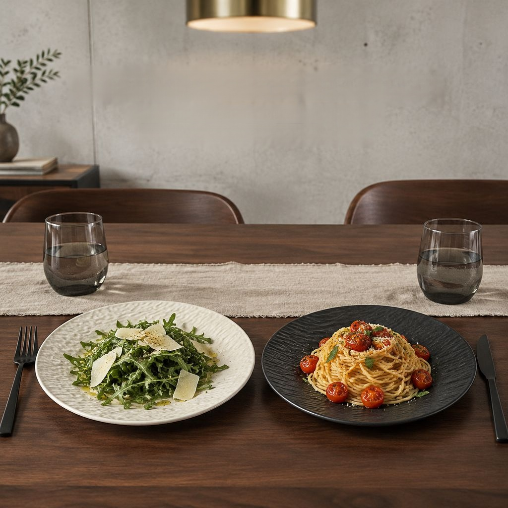 Keramik Teller in Steinoptik Flacher Speiseteller für Steak Pasta Salat