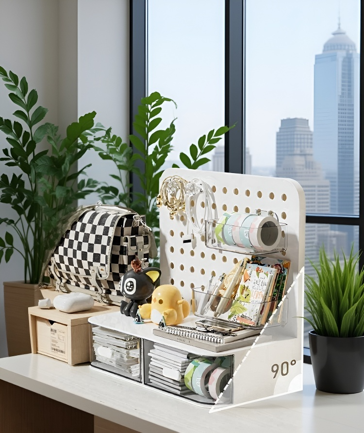 Estante de almacenamiento integrado en mesa de escritorio