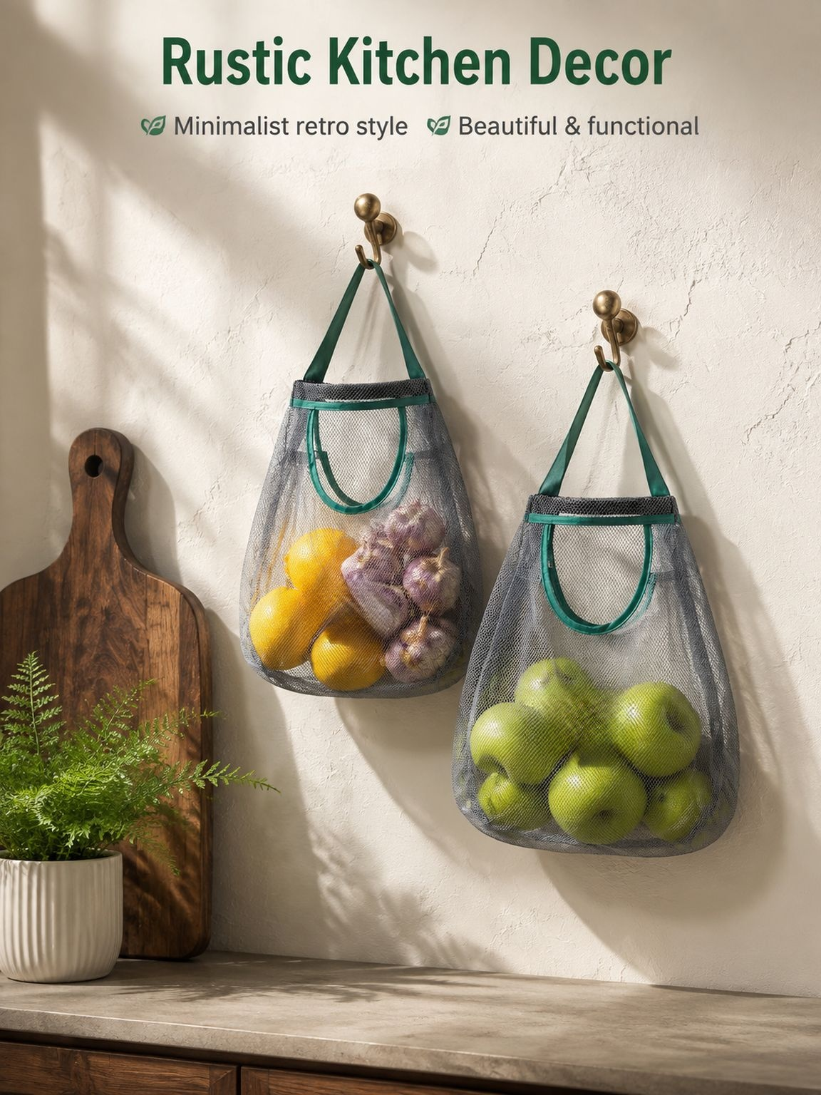 Wall-mounted Garlic & Ginger Organizer Bag, Kitchen Storage Mesh Sack