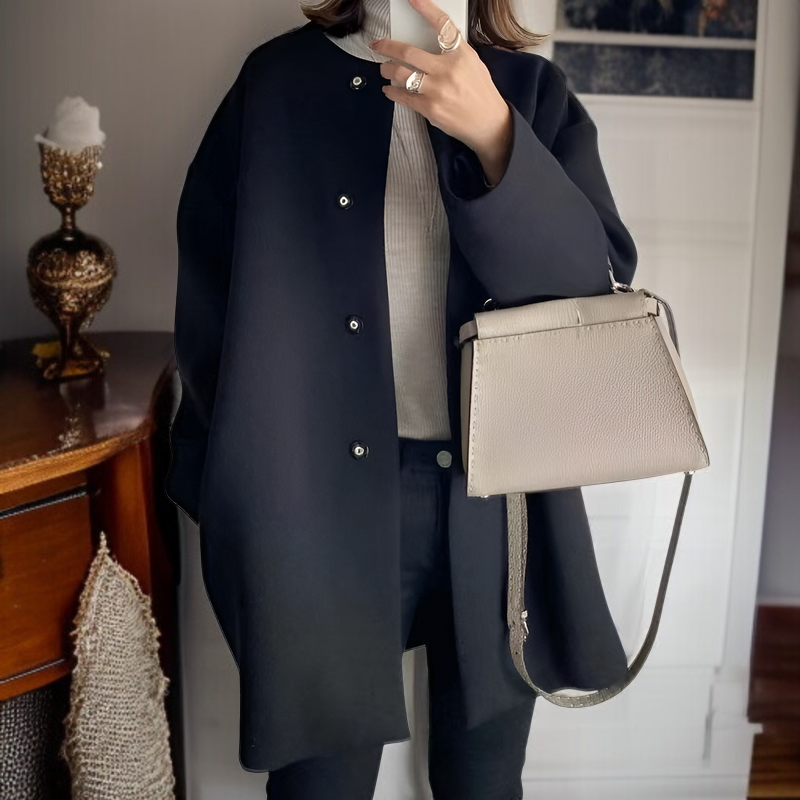 프리미엄 여성 가을 겨울 솔리드 코트 루즈핏 일자 상의 모직 코트 무드 코트